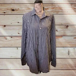 CLAIBORNE MENS SLIM FIT SIZE XL GRAY AND WHITE STRIPES BUTTON DOWN SHIRT